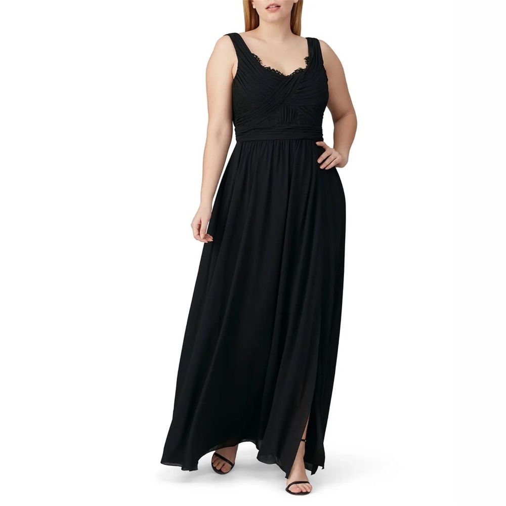 Love by Theia Black Lace Scoop Neck Gown Full Length Dress